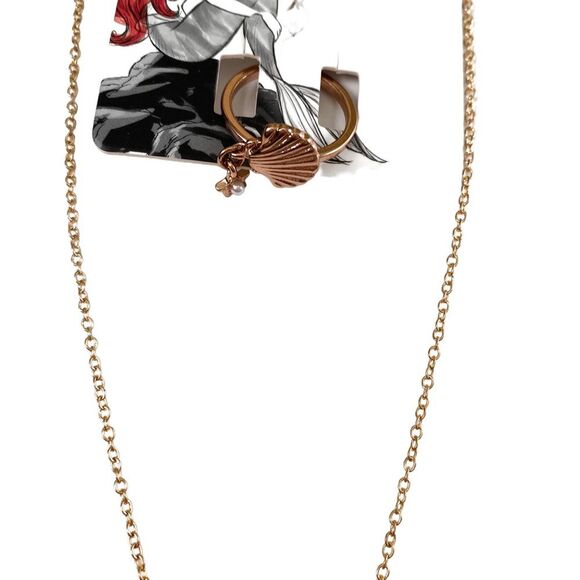 Disney The Little Mermaid Vintage Gold Rose Gold Charm Necklace and Ring Bundle - Picture 3 of 5